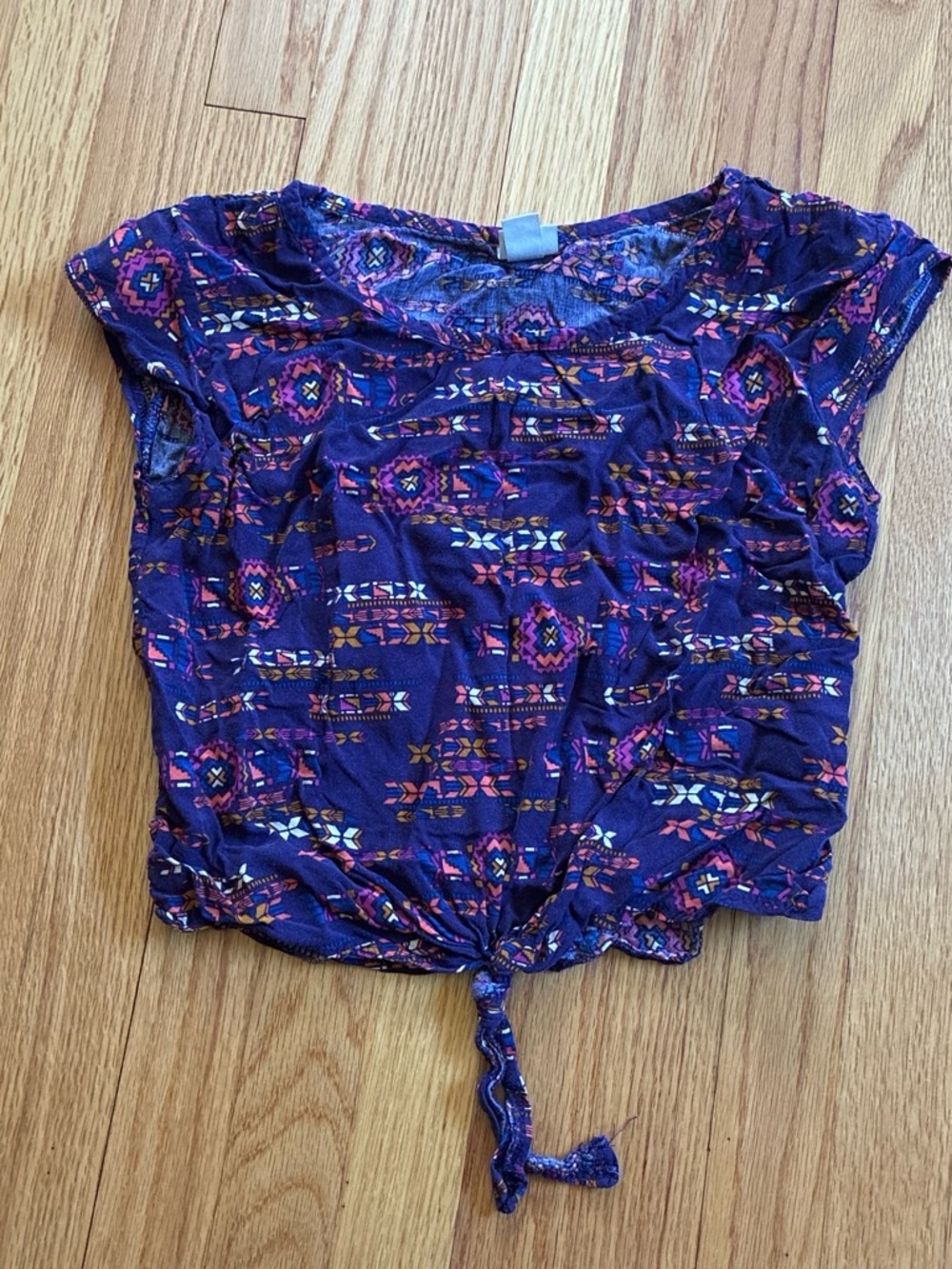 Mossimo Supply Co. Purple Aztec Print Knot-Front Top